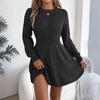 Women's Fashion Casual Twisted Knit Fitted Waist Sweater A-line Skirt Round Neck Long Sleeve Solid Color Dress
