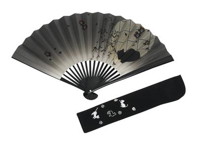 Kioto Czarna malowana Kioto Rzemieślnik Ręcznie robiona Torba Fan Box Prezentowy [Hasegawa] Wentylator, Kot, Wentylator, W zestawie,