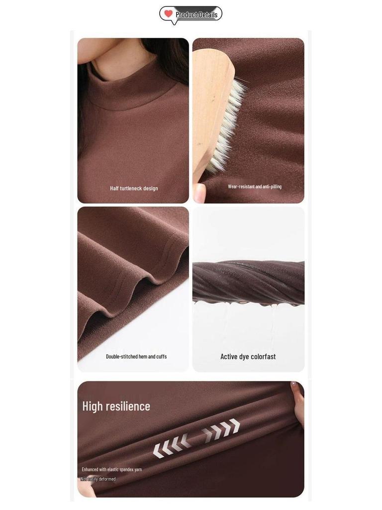 Cozy Fleece-Lined Slim-Fit Long-Sleeve T-Shirt with Half-High Collar - Perfect for Autumn and Winter