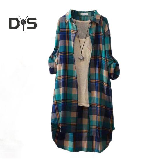 

Женское длинное пальто с лацканами, длинными рукавами, пуговицами, рубашка, пальто с клетчатым принтом, открытый спереди, кардиган свободного кроя, осенний наряд XXXL синий