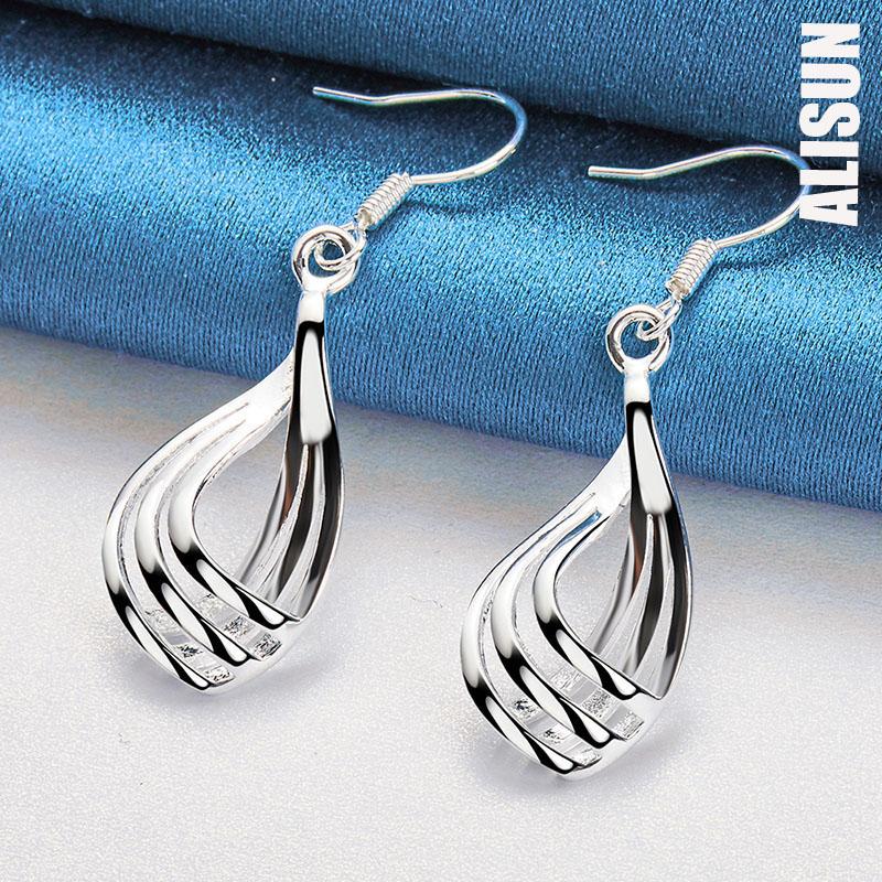 925 Sterling Silver Three Line Water Droplet Piercing Earrings Fashionable Wedding Jewelry