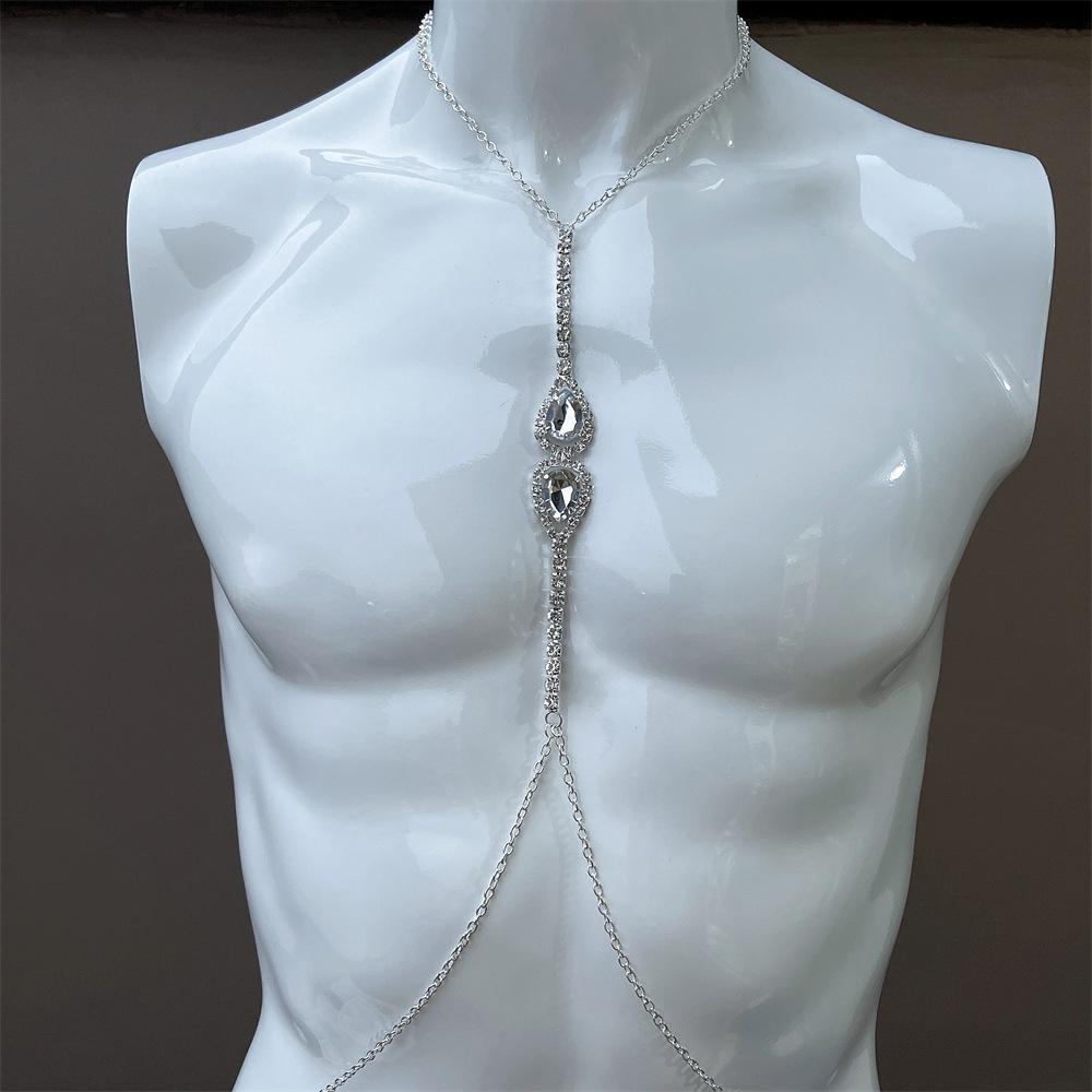 Nuovi Accessori, Catena Petto a Goccia d'Acqua alla Moda con Strass per Donna, Catena Corpo Collo Piena di Diamanti Sexy per Nightclub