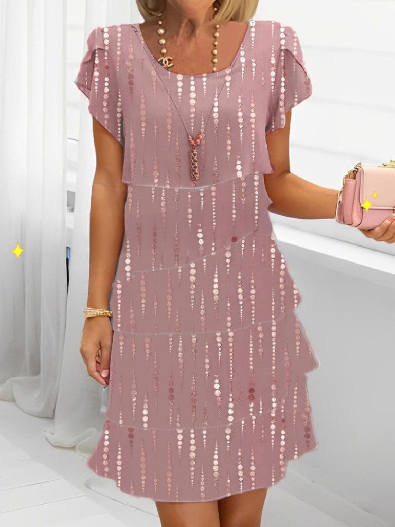 

Женское платье с цветочным принтом, V-образным вырезом, короткими рукавами и многослойным подолом, с жемчужными аксессуарами 3XL