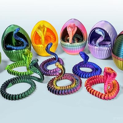 3D-gedrucktes Kobra-Schlangen-Ei-Set Flexibles Schlangenmodell Rotierendes Öffnen Schließen Ei-Figur Schreibtischornament Kinderspielzeug Neuartige Geschenke