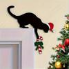 Fun Charming Cat Shaped Christmas Door Corner Decoration-Rustic Imitation Wood Perfect For Holiday Atmosphere