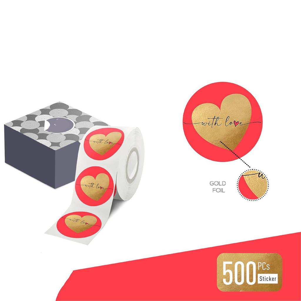 500Pcs Valentines Day Sticker 38mm Love Heart Sticker Self-Adhesive Wrapping Labels for Envelopes Case Valentines Card