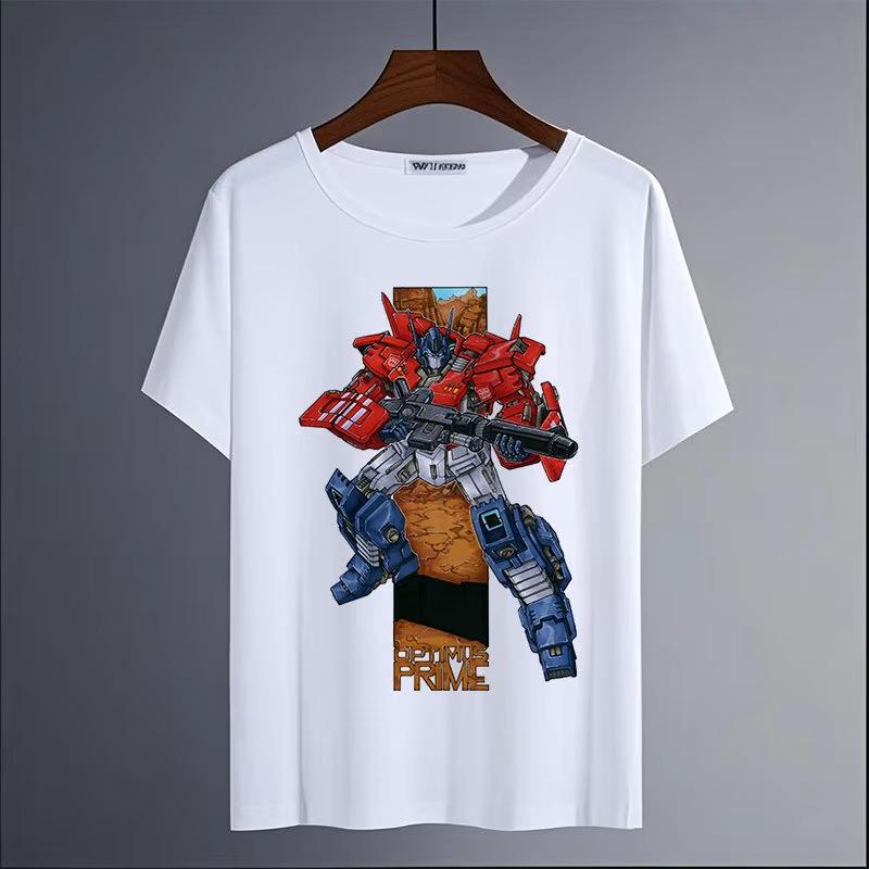 Pure Cotton Breathable Childrens Tshirt Transformers Optimus Prime Printed Fashionable Parentchild Outfit for Men and Women