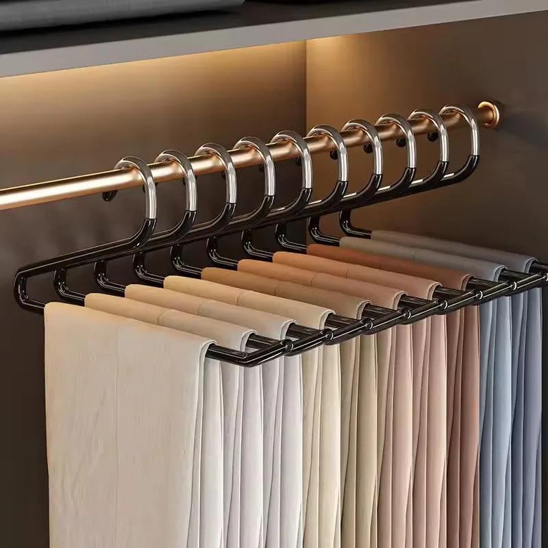 10 Pcs Stainless Steel Goose-shaped Pants Rack Non-slip Household Telescopic Clothes Rack Multi-layer Storage Clothes Rack
