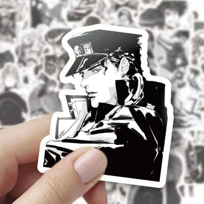 JoJo's Bizarre Adventure Black and White Stickers, 60 Pieces (not Repeated), Waterproof and Sunscreen.