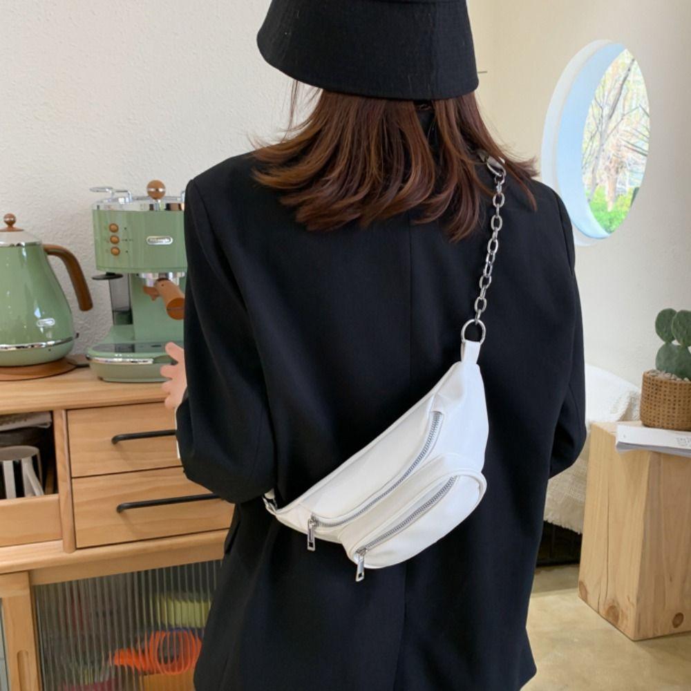 Solid Color PU Chest Bag PU Leather Crossbody Waist Pack Women Chest Crossbody Bag Student