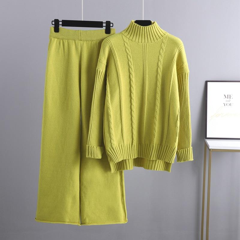 High-end semi-turtleneck sweater wide-leg pants set women's autumn and winter new fashion age-reducing knitted two-piece set