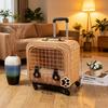 Rattan Woven Cat Ear Rolling Cat Carrier Breathable Escape-Proof Portable Large Capacity Pet Outdoor Travel Trolley for Cats New