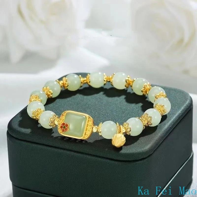Přírodní Hetian Jade náramek čtvercový cukr lotosový náramek Vynikající elegantní retro čínský styl Sexy mladé dívky módní šperky