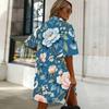 Women Plus Size White Floral Printed Collared Short Sleeve Button Front Curved Hem Shirt Dress