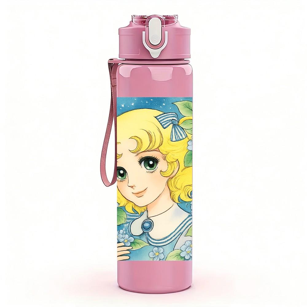 1PC Vintage Blonde Girl Cartoon Print 750ml Color Plastic Sports Water Bottle Leakproof Flip Straw Lid Suitable for Sports Office Home Use