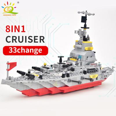 HUIQIBAO Military 910pcs 8 IN 1 Army Ocean Cruiser Warship Building Blocks Aircraft Weapon Ship Bricks City Toys for