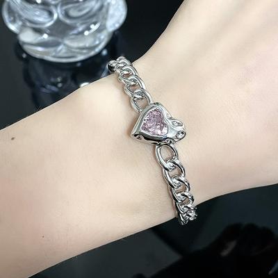 Niche Design Sense Advanced Sense Love Pink Diamond French Irregular Pleated Open Bracelet Chain Bracelet