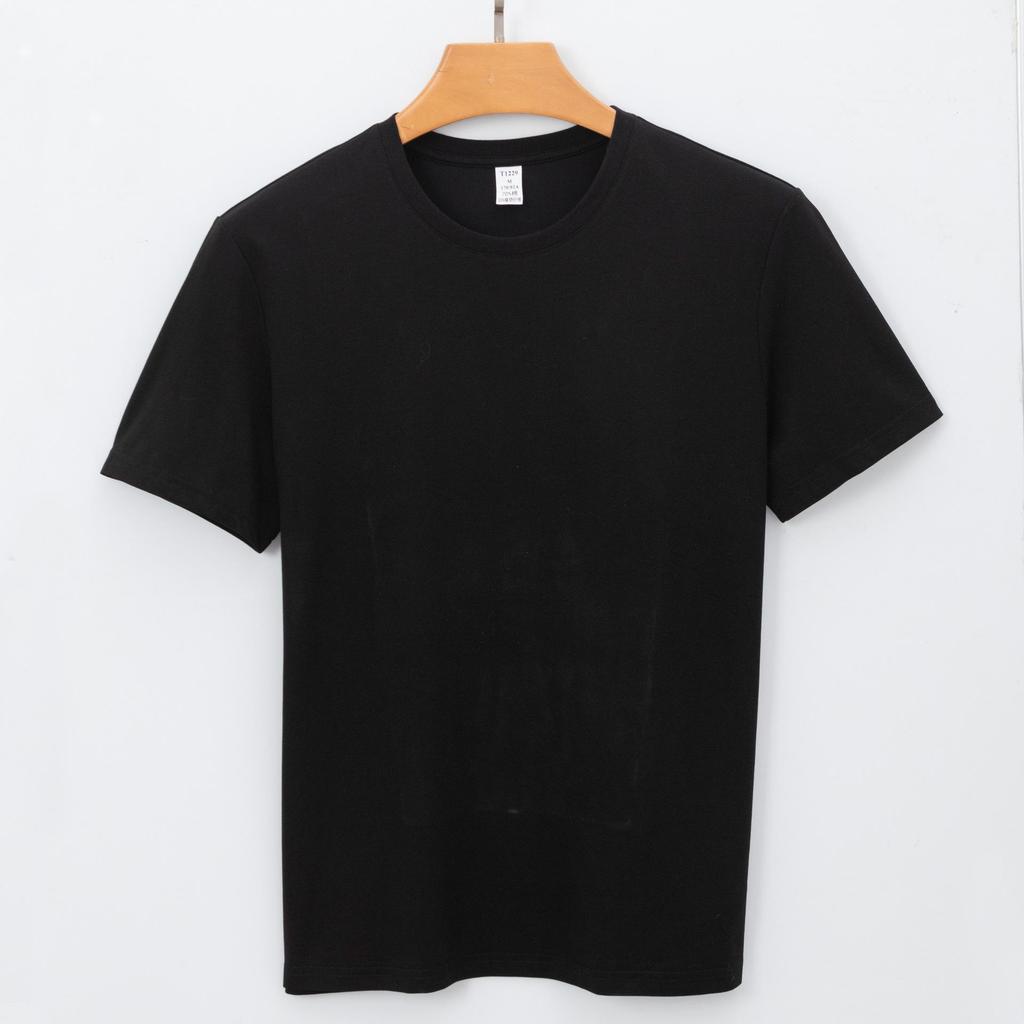 Long Velvet Cotton T-shirt Short-sleeved Men's Casual Solid Color Round Neck T-shirt Men