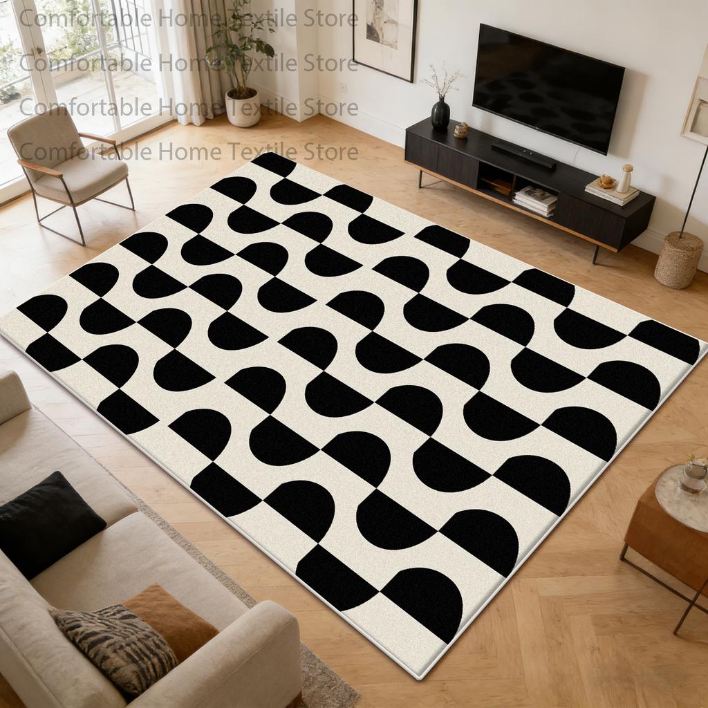 Retro Checkerboard Geometric Style Fluffy Carpet Decoration Living Room Non-slip Soft Rug Easy Clean Short Velvet Big Floor Mats