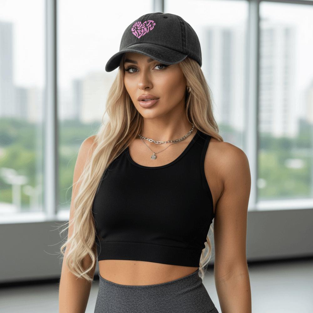 Sweet Heart Printed Visor Baseball Cap Pink Heart-shaped Letter Washed Cotton Peaked Cap Outdoor Leisure Faded
