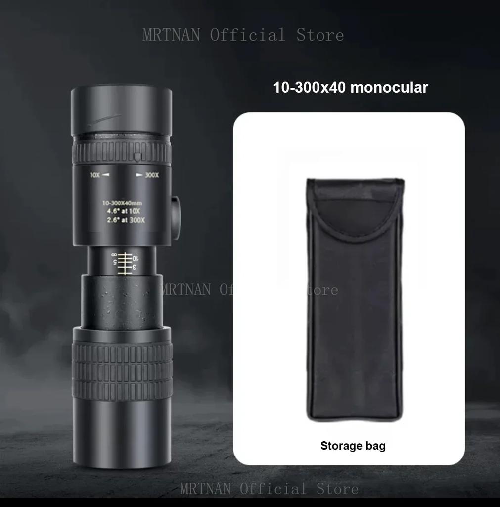 Leistungsstarkes 10-300x40 HD Monokular-Teleskop mit Fernrohr-Zoom, Stativ und Handy-Clip für Outdoor-Jagd, Camping und Tourismus