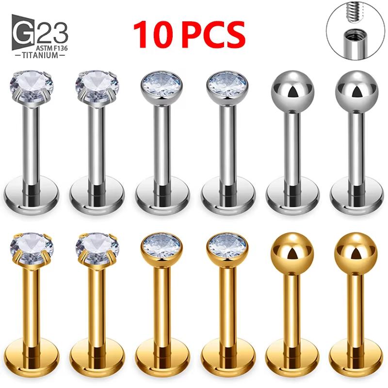 10Pcs ASTM F136 Titanium 2/3/4mm CZ Labret Stud 16G Tragus Helix Cartilage Conch Flatback Earlobe Piercing Body Zircon