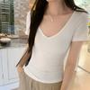 Fashion Short Sleeve V-neck Backless Sexy Women's T-shirt Summer Slim Fit Casual White Tee Tops Office Lady Solid Elegant Woman Knitted T Shirts 24982
