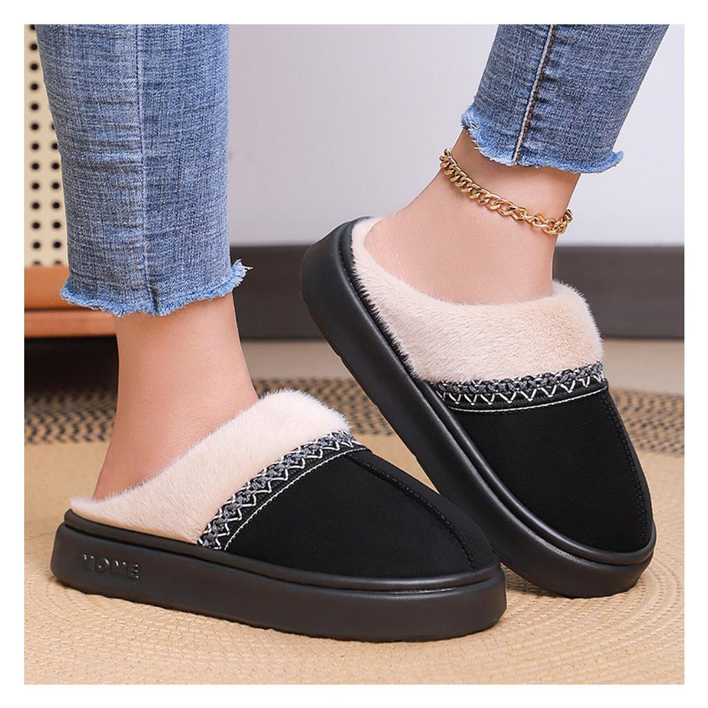 Women's Cotton Shoes with Winter Velvet and Thick Cotton Boots, Plus Size Versatile Women's Short Boots, One Foot Cotton Slippers
