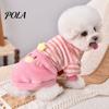 Schattig Eendenhond Shirt, Gestreept Pluche Huisdierkleding, Drukknopen Sluiting, Warm Herfst Winter Outfit voor Kleine Middelgrote Honden