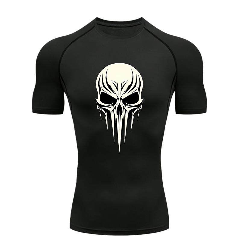 Skull Pattern Men's Sports T - Shirt Training Fitness Compression Workout T - Shirt Athletic Tees Gym T - Shirts Running