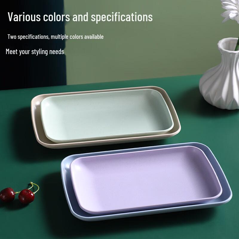 ZISIZ Large Nordic Pink Wheat Straw Divided Rectangular Serving Plate, 3-Pack