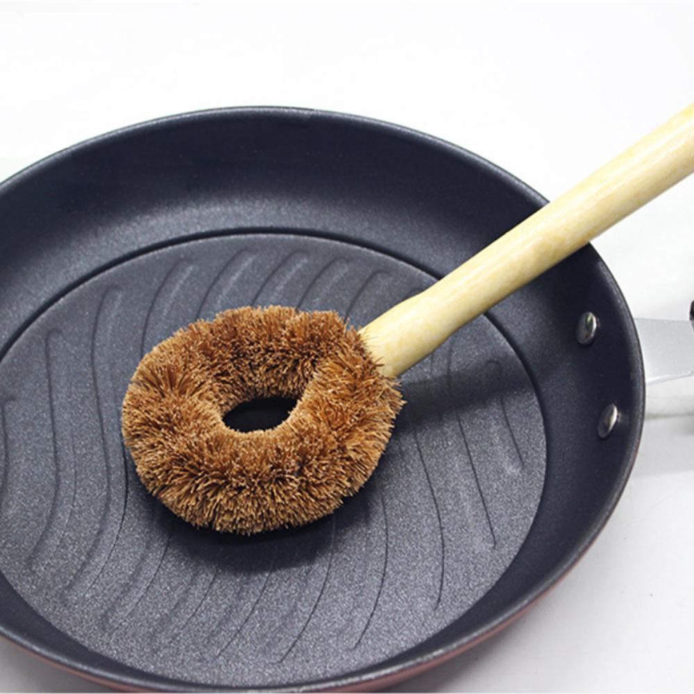 Coconut Fiber Dish Brush Pot Brush Wooden Handle Pan Dish Cleaning Brush Nonstick Pan Cleaner Dishwashing Brush for Kitchen Eco Friendly