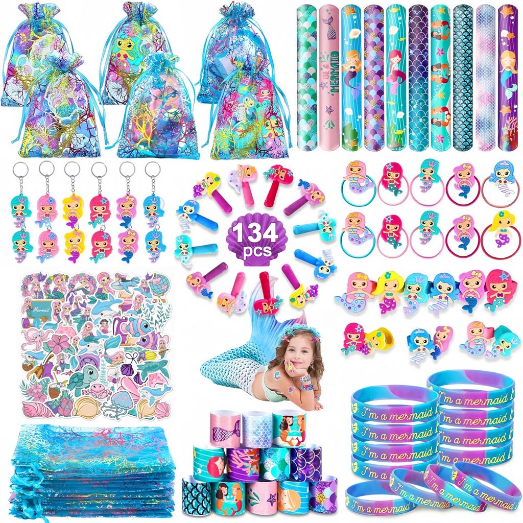 134Pcs Mermaid Party Favors Mermaid Pinata Litttle Mermaid Birthday Party Decorations Toys for Gifts Goodie Bag Classroom Prizes
