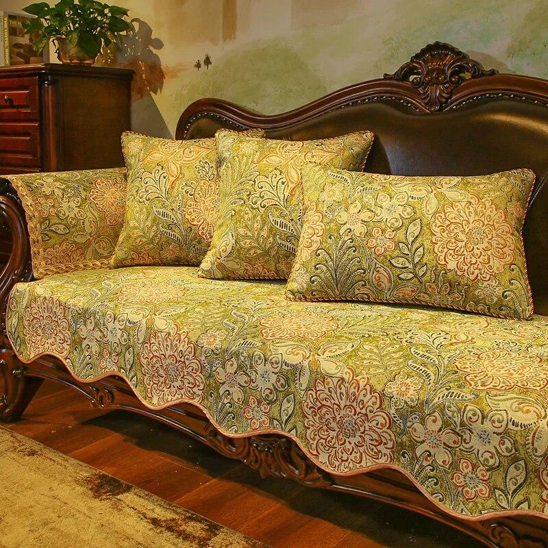 Vintage Jacquard Sofa Cushions High-grade Chenille Non-slip Soft Slipcover European Sofa Cover Wear-resistant Protective Cover