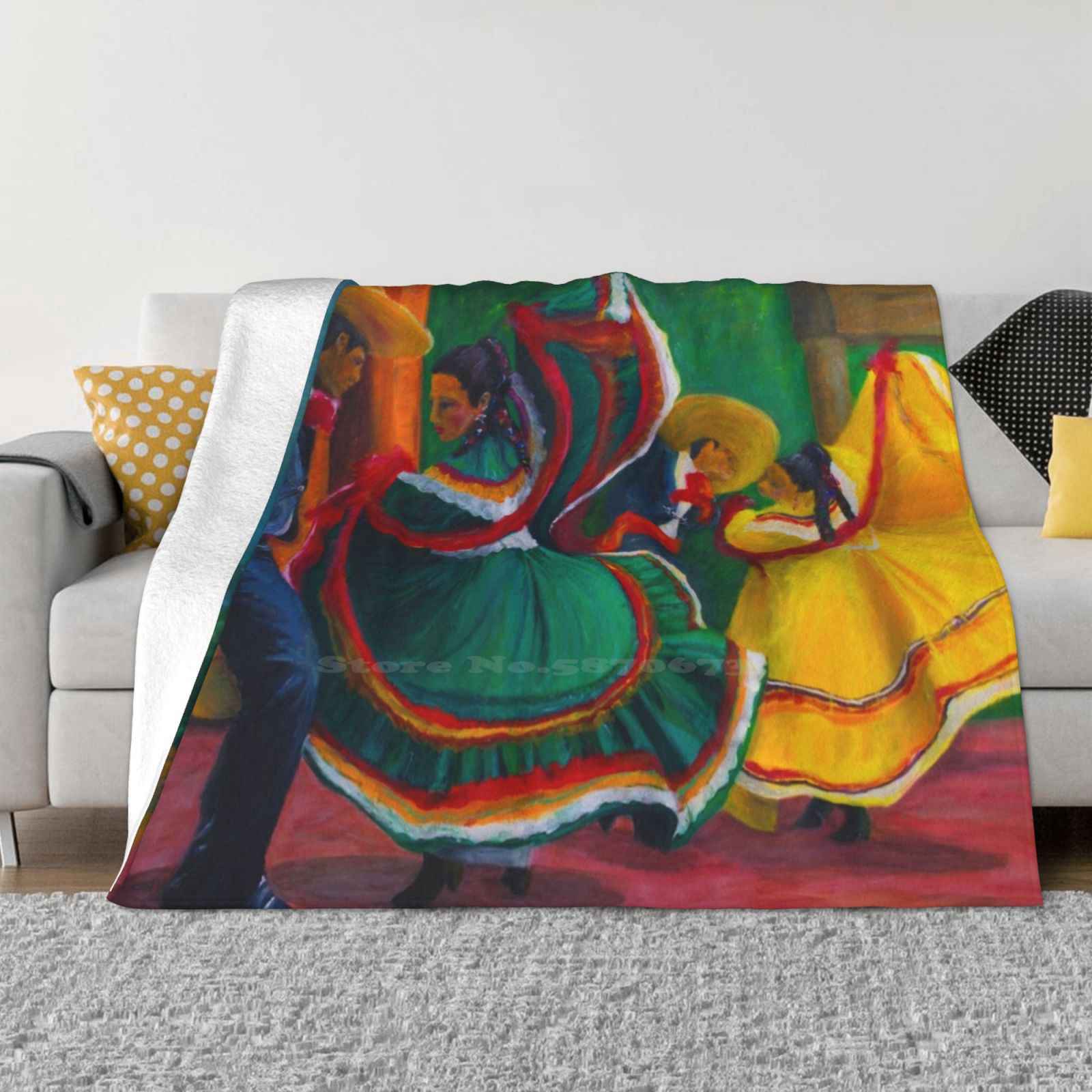 

Baile Folklorico Four Seasons Comfortable Warm Soft Blanket Folkloric Dance Folk Dance Spanish Baile Mariachi Green Yellow Blue 30x40in
