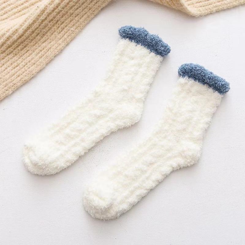 Coral Fleece Socks Women's Autumn and Winter Thickened Twist Half Fleece Socks Adult Home Floor Confinement Plush Sleep Socks