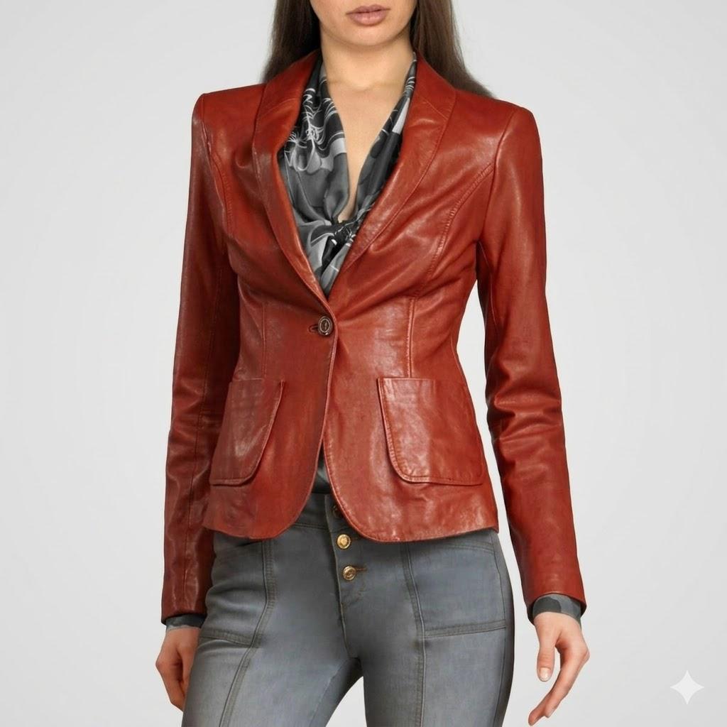 Leather Blazer Hot Slim fit Designer Red New Women's Genuine Soft Lambskin