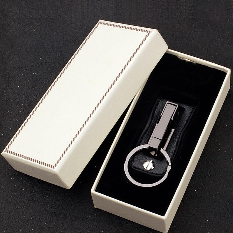 Rockyu Keychain, Men's, Key Ring, Belt Loop, Stylish, Leather-like, Zinc Alloy, Car Key Ring, Smart Key Compatible, Gift, Black