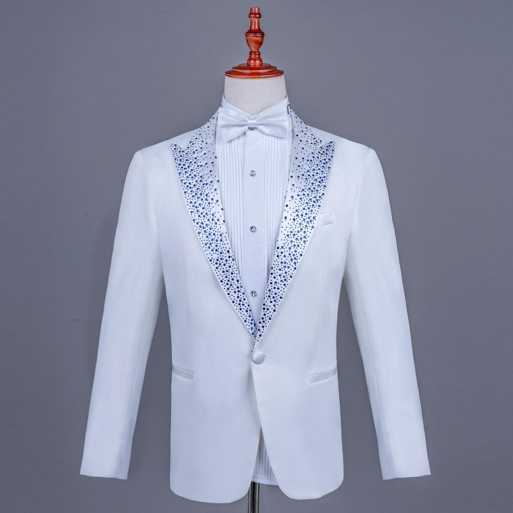 Men's Single-Breasted Rhinestone Suit Set for Banquet and Performance