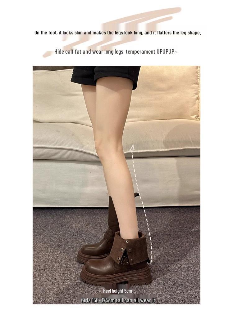 

Women s 2025 Retro Black Mid-Calf Martin Boots, Thick Sole Ankle Style for Autumn 37 Standard Size