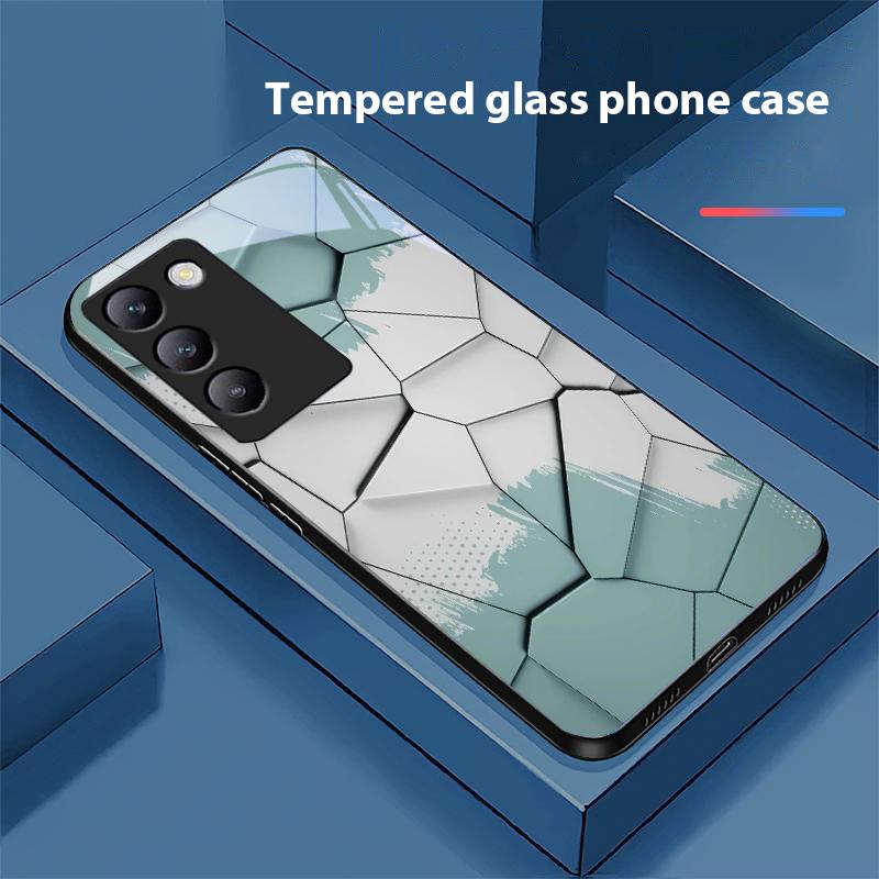 Geometric Pattern For Y72 33S 11 03 36 96 Lite 35 16 Iqoo 12 V40 SE 5G 29 40 21 30 X80 Pro Vivo Tempered Glass Phone Case Black