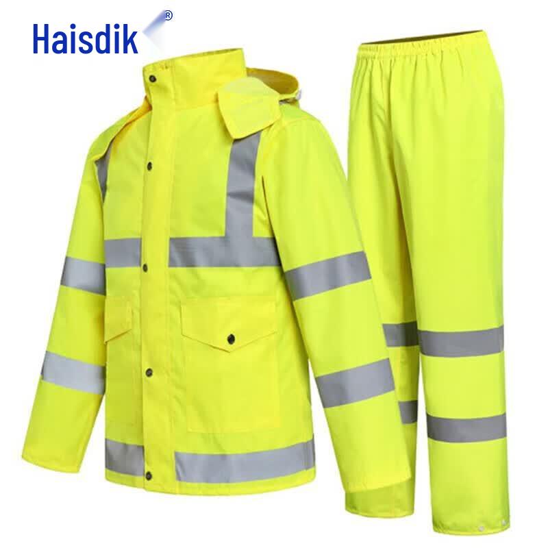 HAISTICK 300D Fluorescent Yellow Split Reflective Rain Suit XL