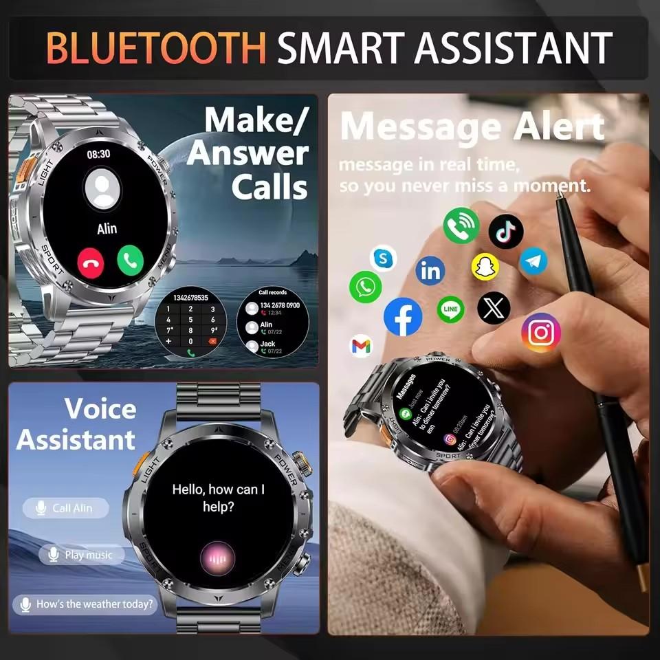 AK87 Men 1000mAh Battery Smart Watch 1.7-inch Large Screen GPS Track Heart Rate 3ATM Waterproof Wireless Call Sports Smartwatch