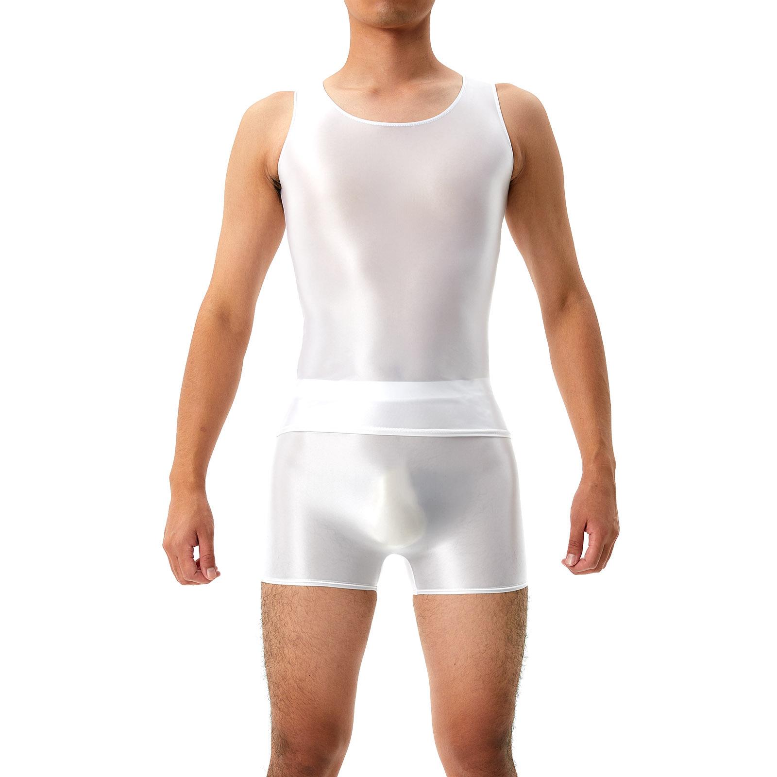 

Чоловіча глянцева безрукавка без рукавів з круглим вирізом і шортами з еластичним поясом для тренувань з плавання йоги XL білий