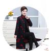 Chinese Style Embroidered Cotton Coat for Middle Aged Women Thickened Warm Long Jacket with Frog Buttons