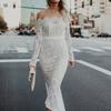 Sexy Frauen Langarm Off Schulter Spitze Meerjungfrau Cocktail Hochzeit Bodycon Kleid