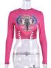 TD Spice Girl Style European and American Crew Neck Navel Cut Women's Wear Versatile Skinny Letter Long Sleeve Top T-Shirt