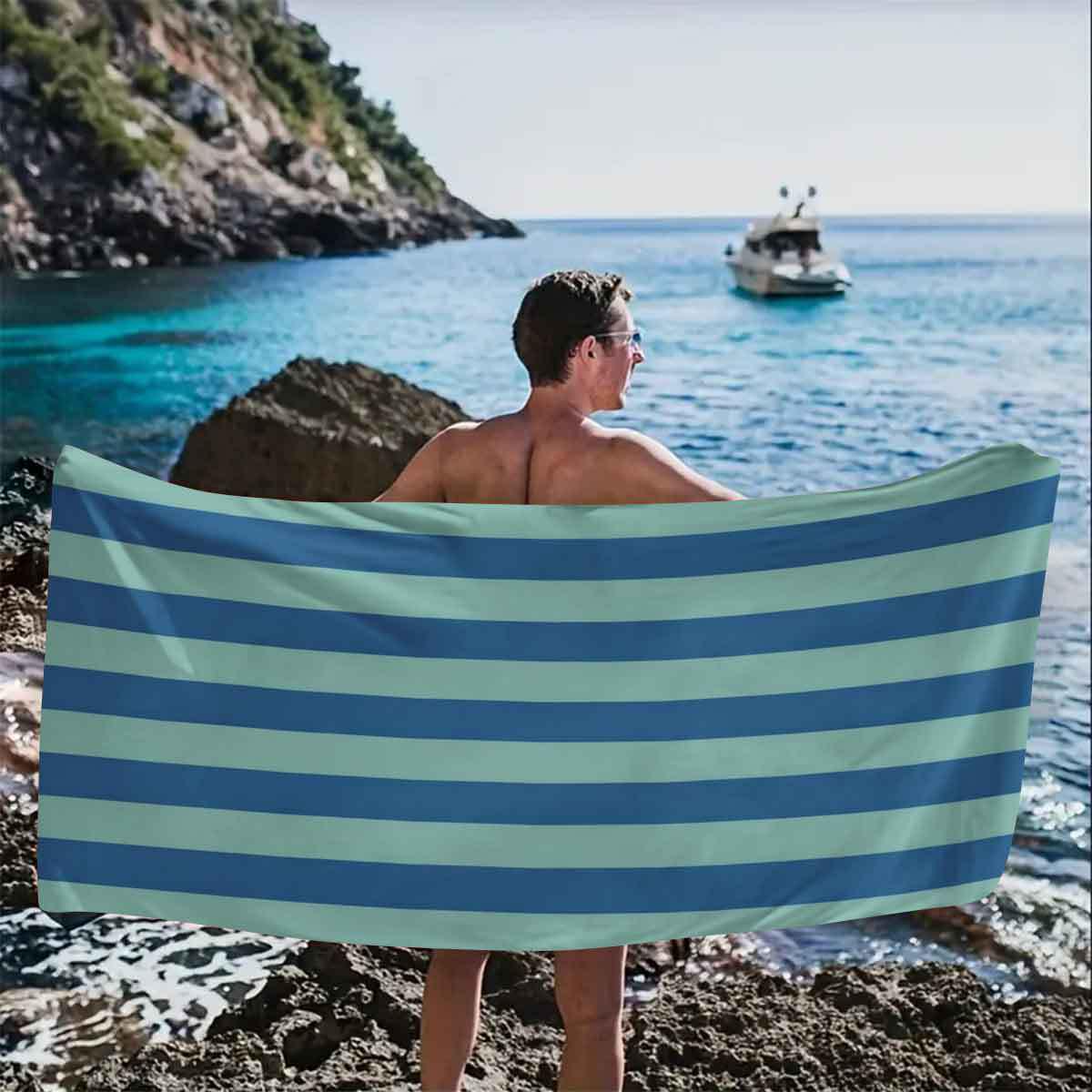 Dolphin Striped Beach & Bath Shawl: Ultra-Fine Fiber Towel 75x150 cm