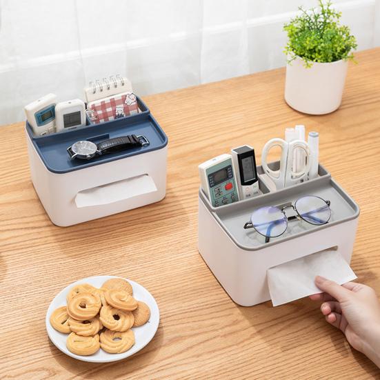

Yousheng Tissue Paper Box with Storage Compartments Large Capacity Easy to Install Desktop Storage Organizer Remote Holder