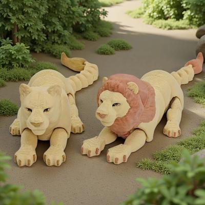 1/2Pcs 3D Printed Lion Figurine Movable Joints Male Female Lion Figure Articulated Animal Model Fidget Toy Home Office Bookshelf Decoration Ornament